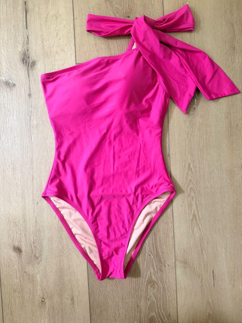 J. Crew Hot Pink One-Shoulder Tie-Sash One-Piece Swimsuit